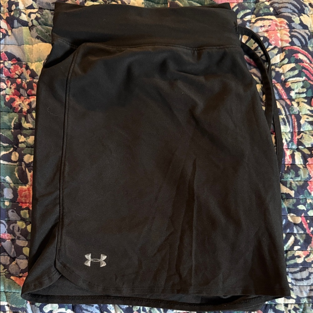 Under Armour Black Women's Athletic Shorts with Silver Logo - Picture 1 of 3